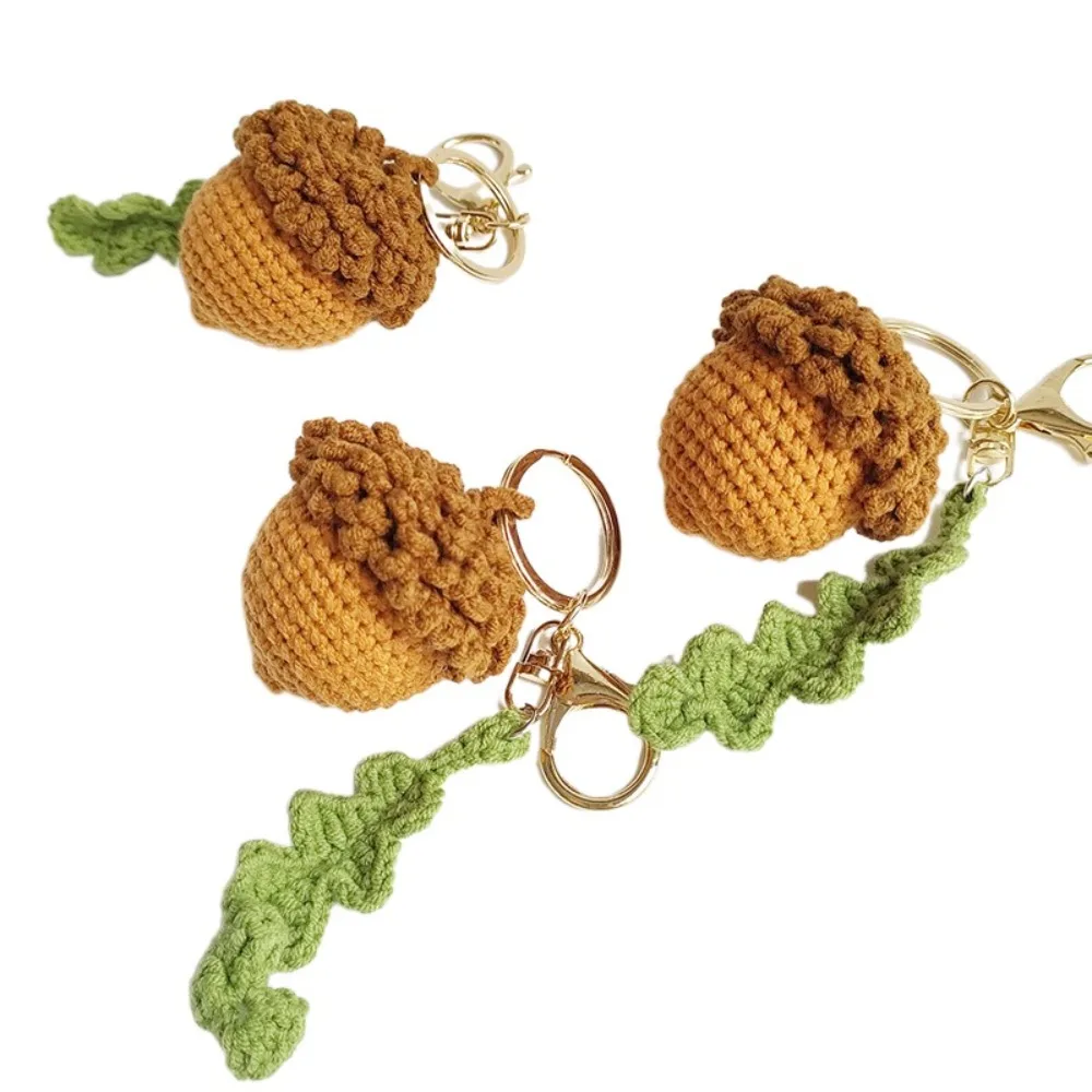 

Knitting Diy Handmade Crochet Pine Cone Keychain Plant Keyring Handmade Pine Cone Accessories Brown Green Acorns