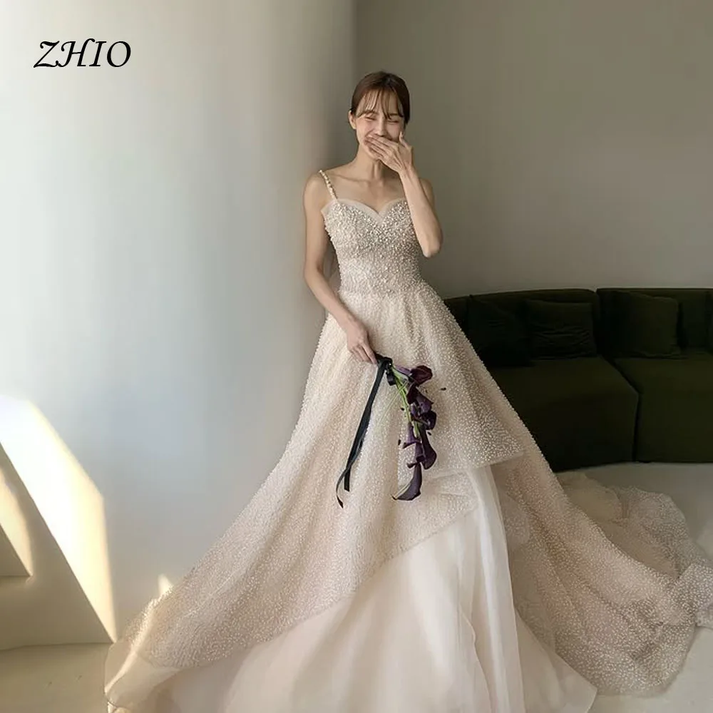 

ZHIO Luxury Sweetheart Collar Spaghetti Strap Wedding Dress A-Line Korea Photo Shoot Bridal Reception Gown Customized 저녁 드레