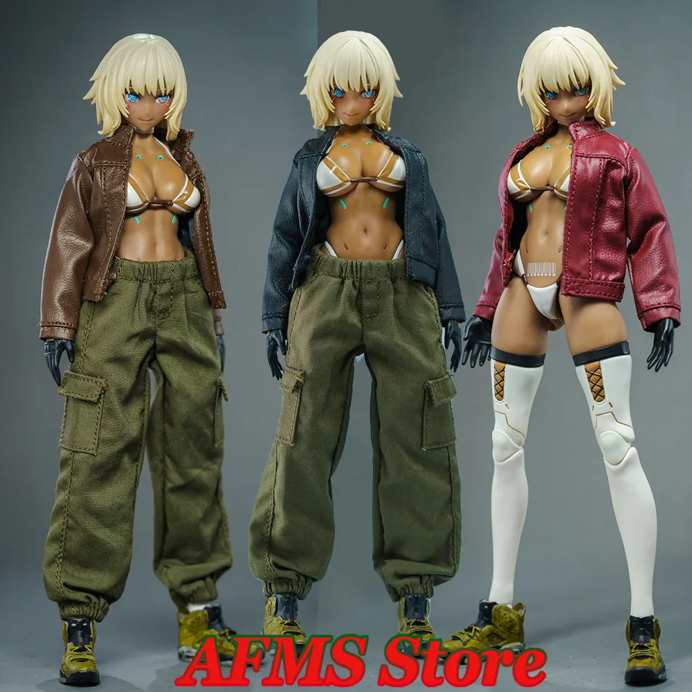 1/12 feminino soldado jaqueta de couro militar verde calças combate anime terno móvel roupas da menina para 6 Polegada figura ação modelo brinquedos