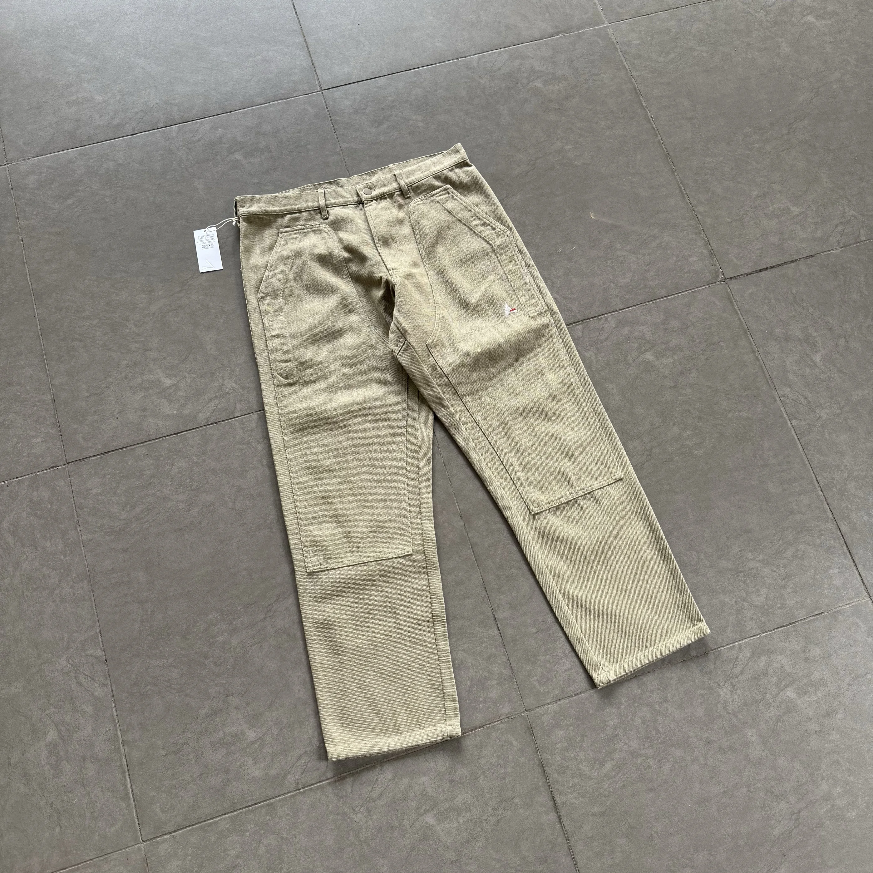 

Roa Military Style Multi-Pocket Workwear Washed Embroidered Canvas Logging Double Knee Straight Leg Casual Long Pants