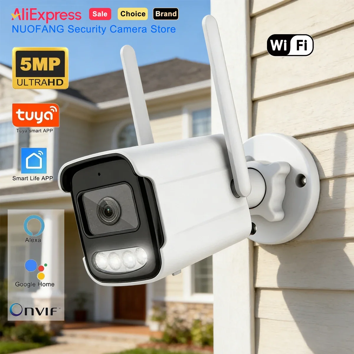 

Уличная Wi-Fi IP-камера Tuya 5MP с ИИ-детектором человека, водонепроницаемая (IP66), для видеонаблюдения за домом