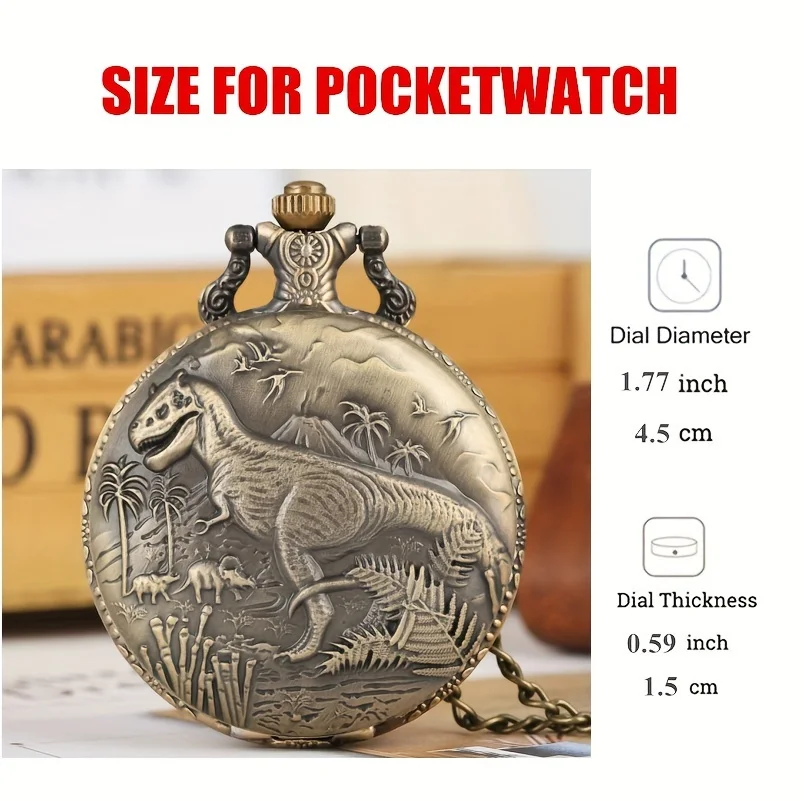 Bronze Dinosaur Quartz Pocket Watch, Pendant Gift For Boys