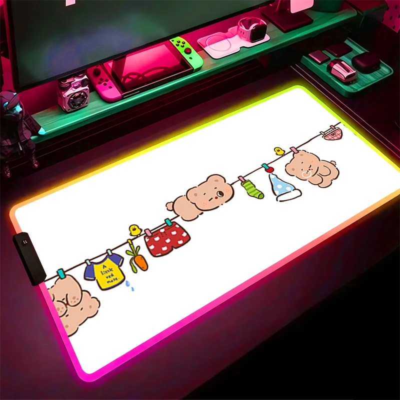 

RGB LED Mouse Pad Computer Gamer PC Accessories Mousepad Rubber Extended Pad HD Non Slip Desk Mat Laptop Baby Bear Keyboard Pad