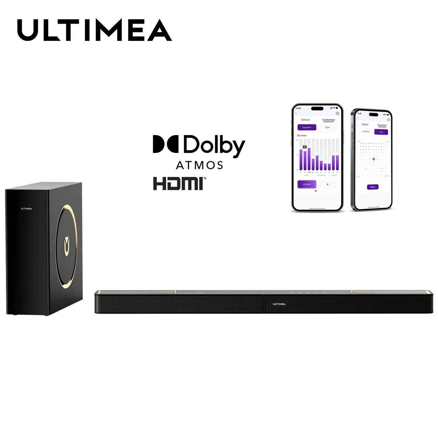 

ULTIMEA 300W 3.1.2ch Dolby Atmos Soundbar with 5.25'' Wired Subwoofer, Home Theater Sound System for TV, APP Control