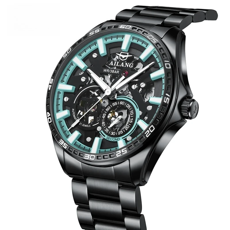 

New Luxury Stainless Steel Mechanical Watch Men Waterproof Luminous Fashion Skeleton High-end Automatic Watches Men
