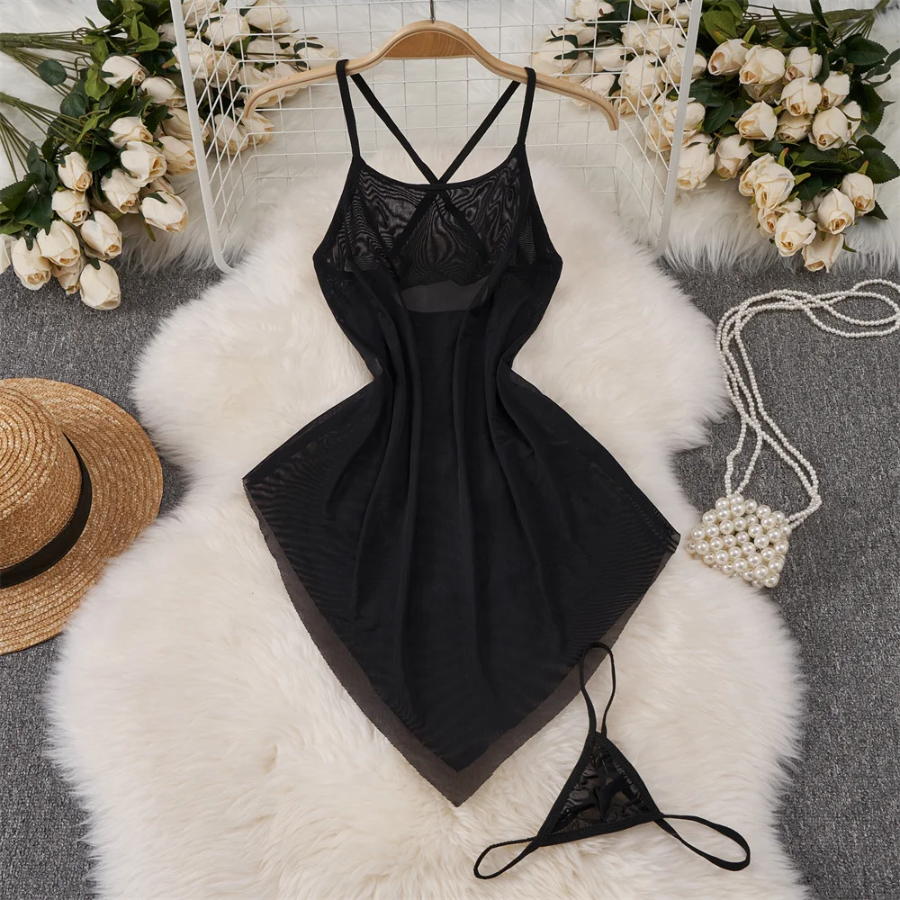 ผู้หญิงลูกไม้สีดําชุดนอนเซ็กซี่สายคล้องคอสีขาว Ruffle บาง Sheer บอดี้สูทแขนกุด Slim Playsuit Backless Hotsweet Streetwea