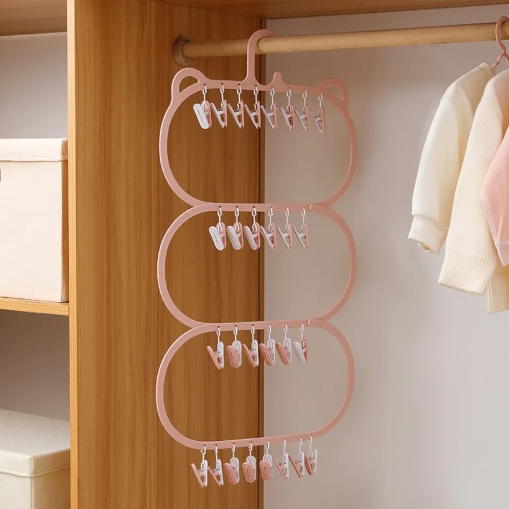 Durable Plastic Multi-Clips Drying Hanger Oval Removable Socks Drying Hanger Portable Hanging Drying Rack Home