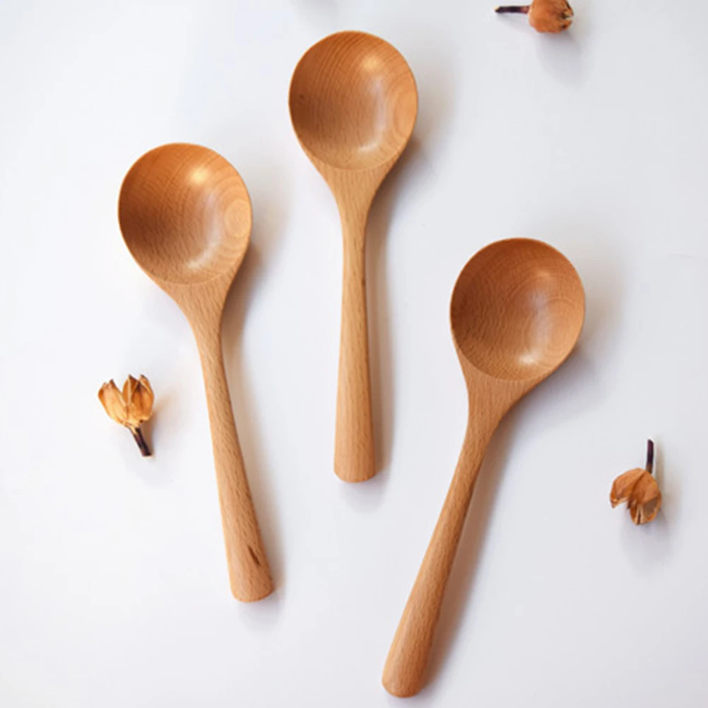 

Wooden Rice Spoon Round Natural Grain Lightweight Sturdy Kitchen Dining Cooking Utensil Salad Serving Tool