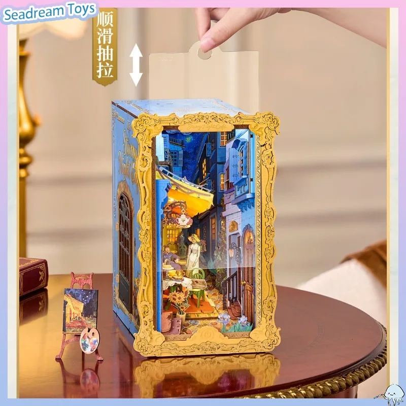 Authentic Rolife Starry‑Night Cafe DIY Book Nook Kit Wooden 3D Puzzle Miniature Dollhouse Hand‑Craft Assembly Model Creative Toy