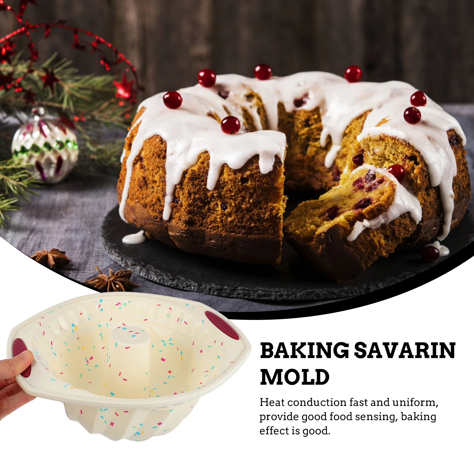 

1Pcs Silicone Savarin Cake Mold Professional Non-Stick Reusable Baking Mold Thick Material Smooth Demoulding Suitable Bakery