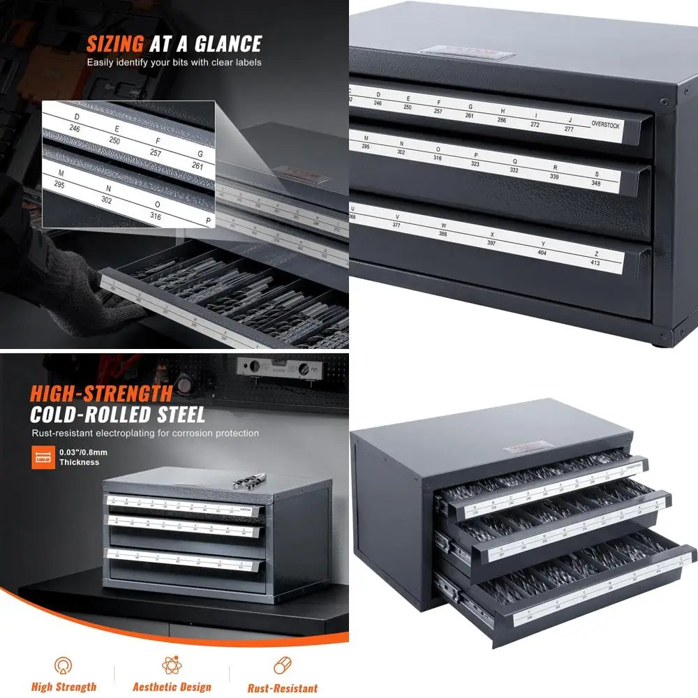 

Органайзер для сверл из стали с 3 ящиками, держатель на 27 слотов для размеров от A до Z