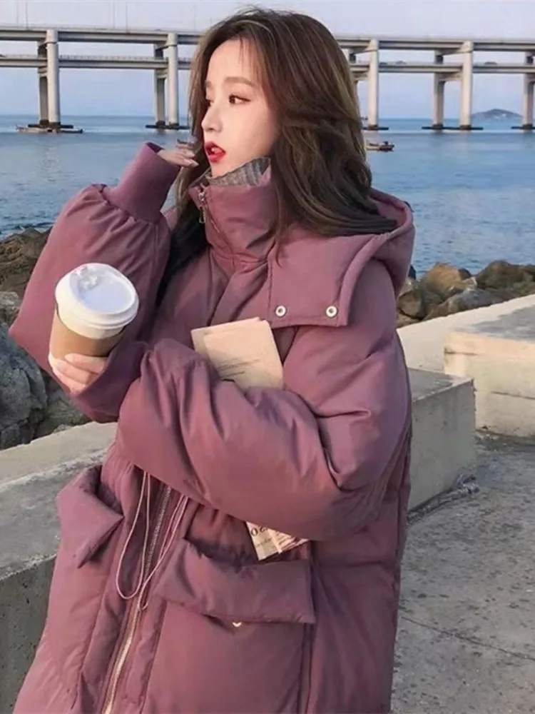 

Женская зимняя куртка средней длины с капюшоном, утепленная, свободного кроя, в корейском стиле, новинка, Crystal Line