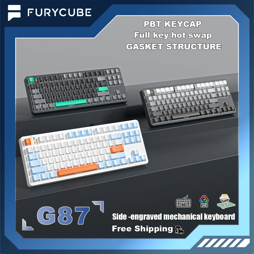 

FURYCUBE G87 Russian/English Keyboard Machine, Positive Engraved Side Engraved Keycaps, Arms Keyboard Gaming,Gasket Constructio