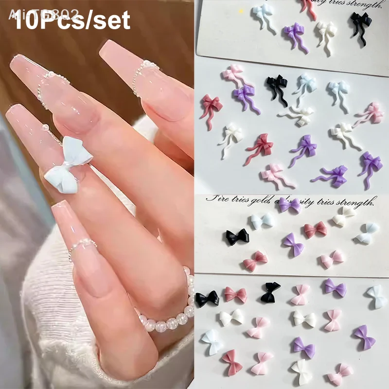 10 Peças de Laços Duplos para Unhas, Laços 3D de Fita com Strass, Mini Laços de Resina para Manicure e Peças de Joias DIY