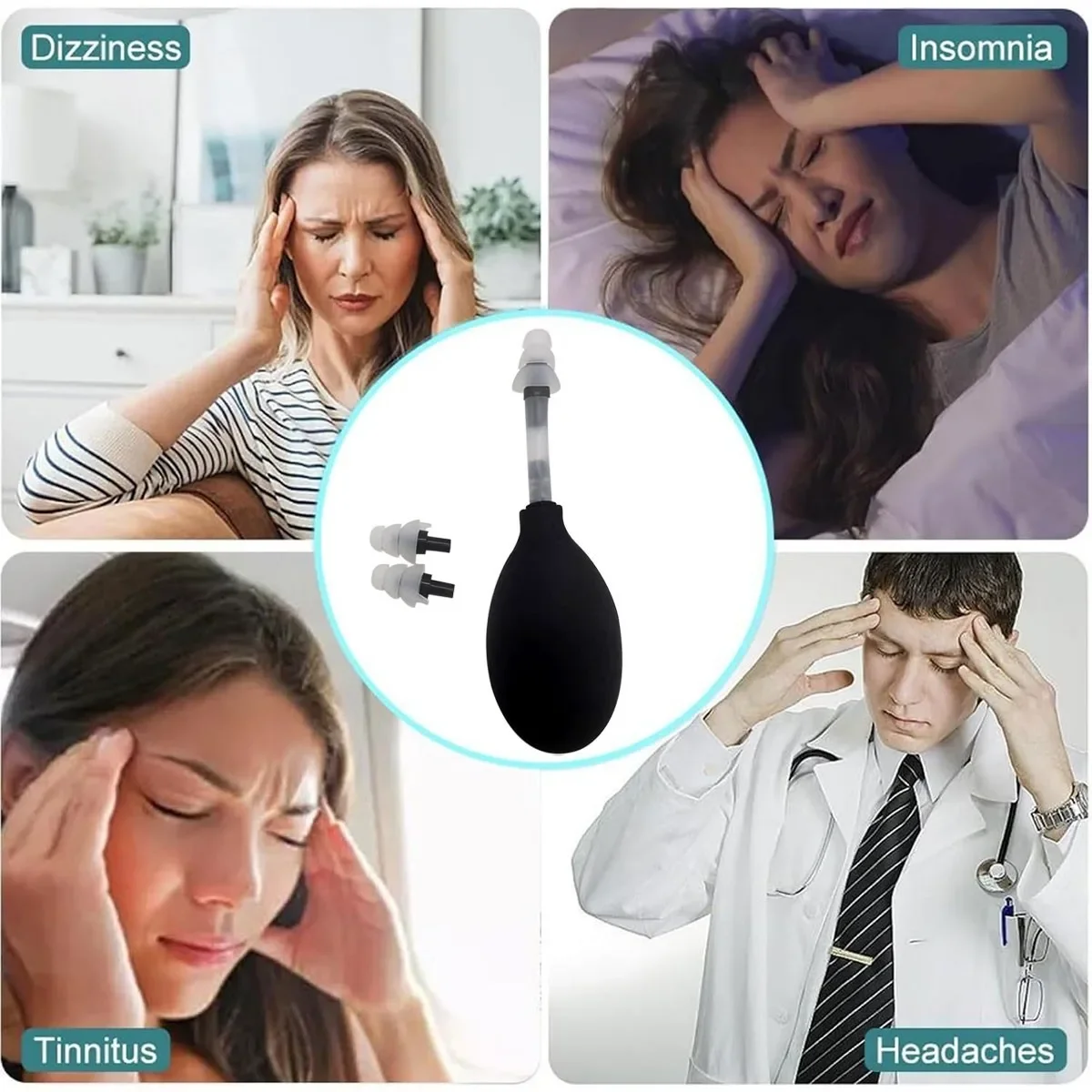 Ear Pressure Tool Portable Ear Pressure Relief Suction Device Wih 3 Sizes Of Earplugs Inner Ear Pressure Relief Tool for Headach