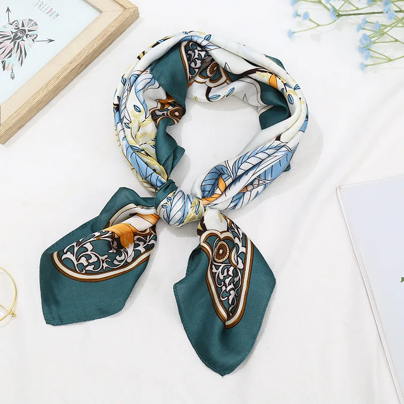 70*70 Same Style Stripes Silk Scarf Women's Small Square Scarf K-styleeasiest Match Professional Summer Thin Decorative Scarf