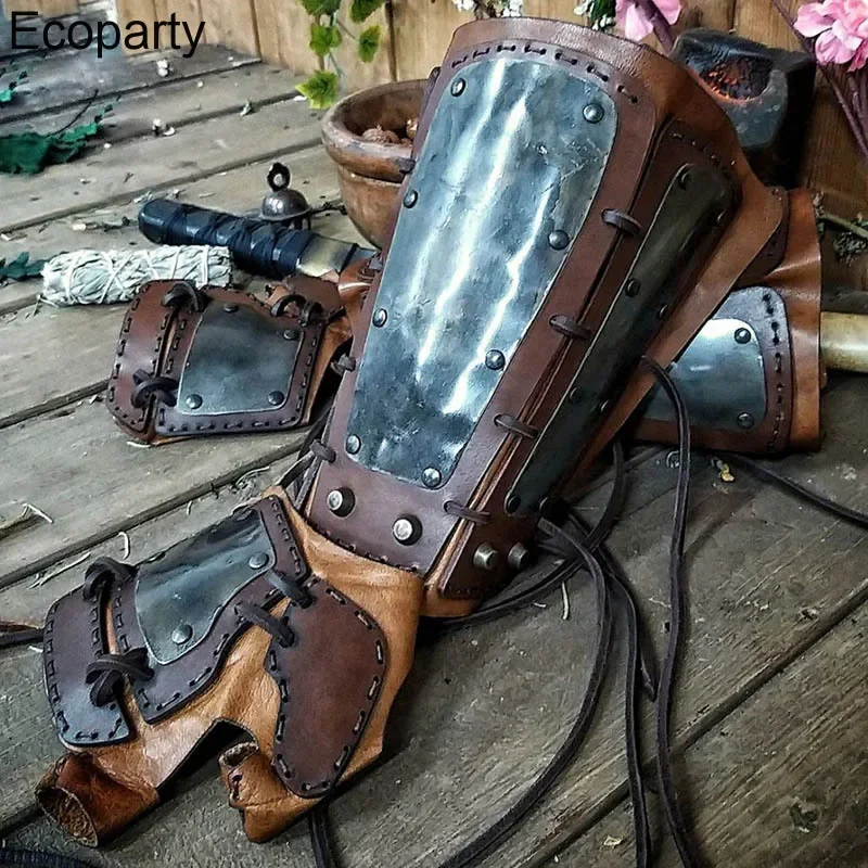 ผู้ชายยุคกลาง Samurai หนัง Arm Armor Bracer ถุงมือยาว Viking Archer อัศวินคอสเพลย์อุปกรณ์เสริมถุงมือ Steampunk Vambrace 20