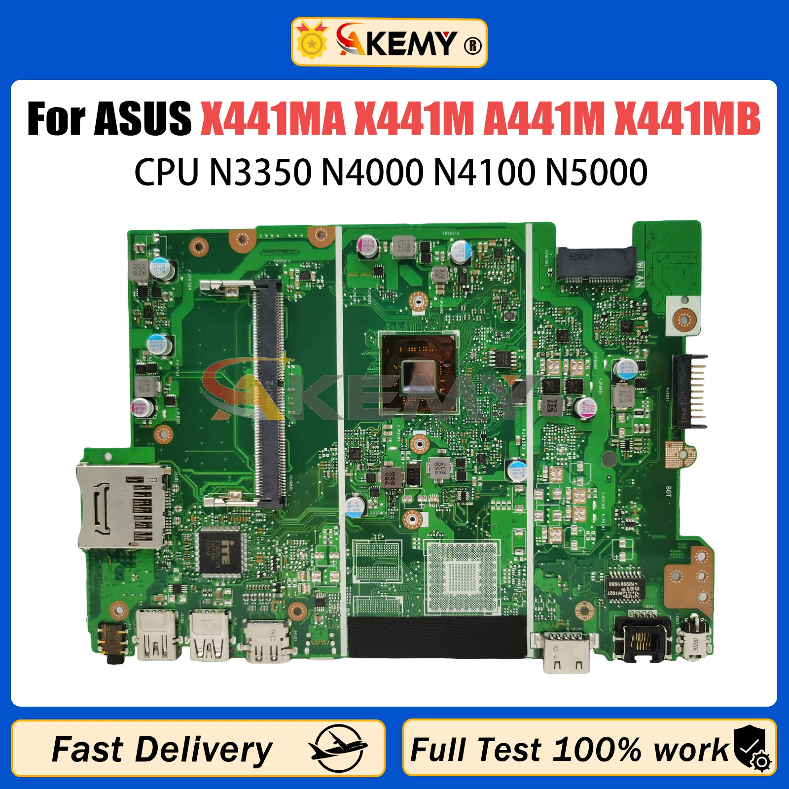 

AKEMY X441MA Laptop Motherboard For Asus X441M A441M X441MB Notebook Mainboard With N3350 N4000 N4100 N5000 CPU 100% Tested OK