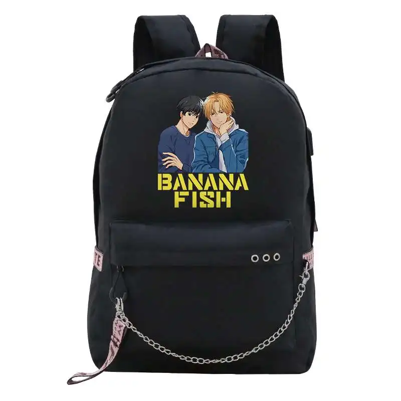 

High Quality Banana Fish Anime Women Student Schoolbag Travel Nylon Mochila Usb Laptop Backpack Girl Black for Teenager Bagpack