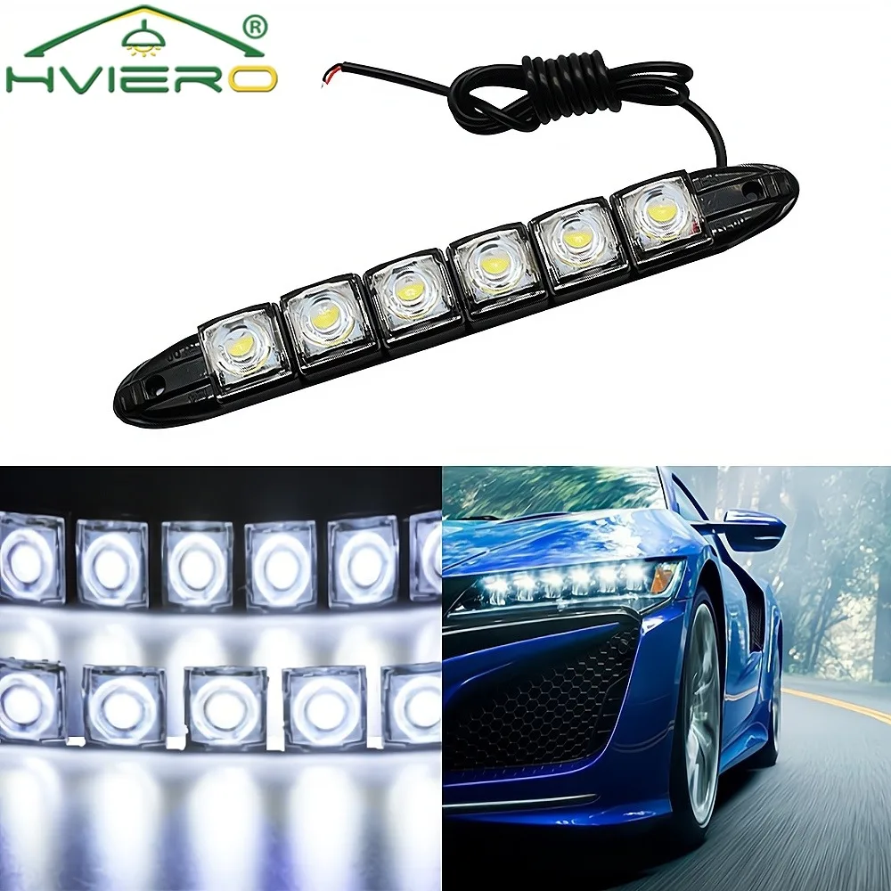 Auto Lamp SMD 12V Decorative Flexible 6LED High Power Car Daytime Night Running Light Strip White Black Shell Super Bright Bulbs