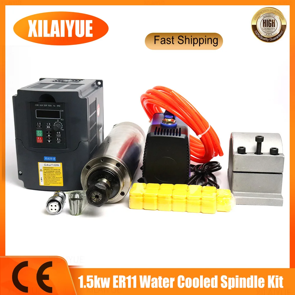 Motor do Eixo Refrigerado a Água Cnc 1.5kw Vfd 65 mm Clamp Bomba de Água 80w Pinça Er11 para Roteador Cnc 220v