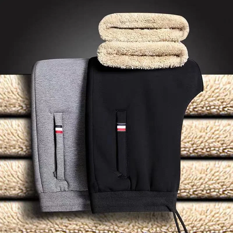 Winter Lambswool Warm Casual Pants Men's Fitness Jogging Sweatpants Male Solid Drawstring Bottoms Fleece Straight Trousers M-5Xl