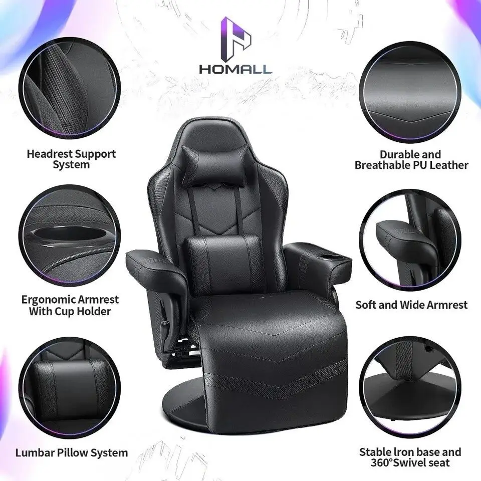 Homall Computer Racing Style Pu Leather Ergonomic Adjusted Reclining Video Gaming Single Sofa Chair with Footrest Headrest