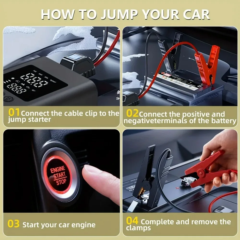 Portable Jump Starter with Air Pump, 3000A Car Jump Starter Boost 150PSI Auto Air Compressor Tire Inflator , LED Light - Image 6