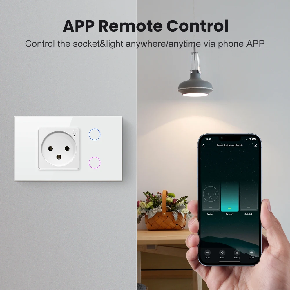 MIUCDA-Tuya Interruptor Inteligente e Tomada, Painel de Vidro, Interruptor de Parede, WiFi, ZigBee, Padrão Israel, 1/2 Botões, Funciona com Alexa, Google Home