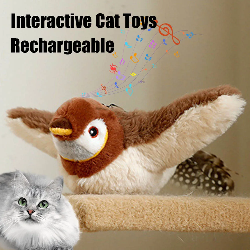 Interactive Cat Toys Rechargeable Flying Bird Rat Duck Cat Toy Chirping Flapping Bird Can Add Catnip Touch Activated Plush Toy