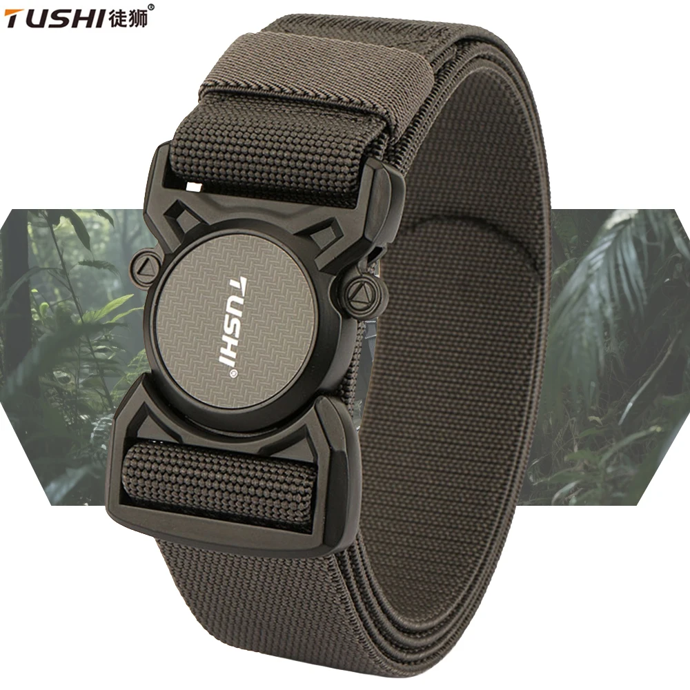 

TUSHI Tactical Elastic Belt for Men Matte Black Automatic Buckle Outdoor Casual Belt Tight Nylon Stretch Waistband Male Girdle