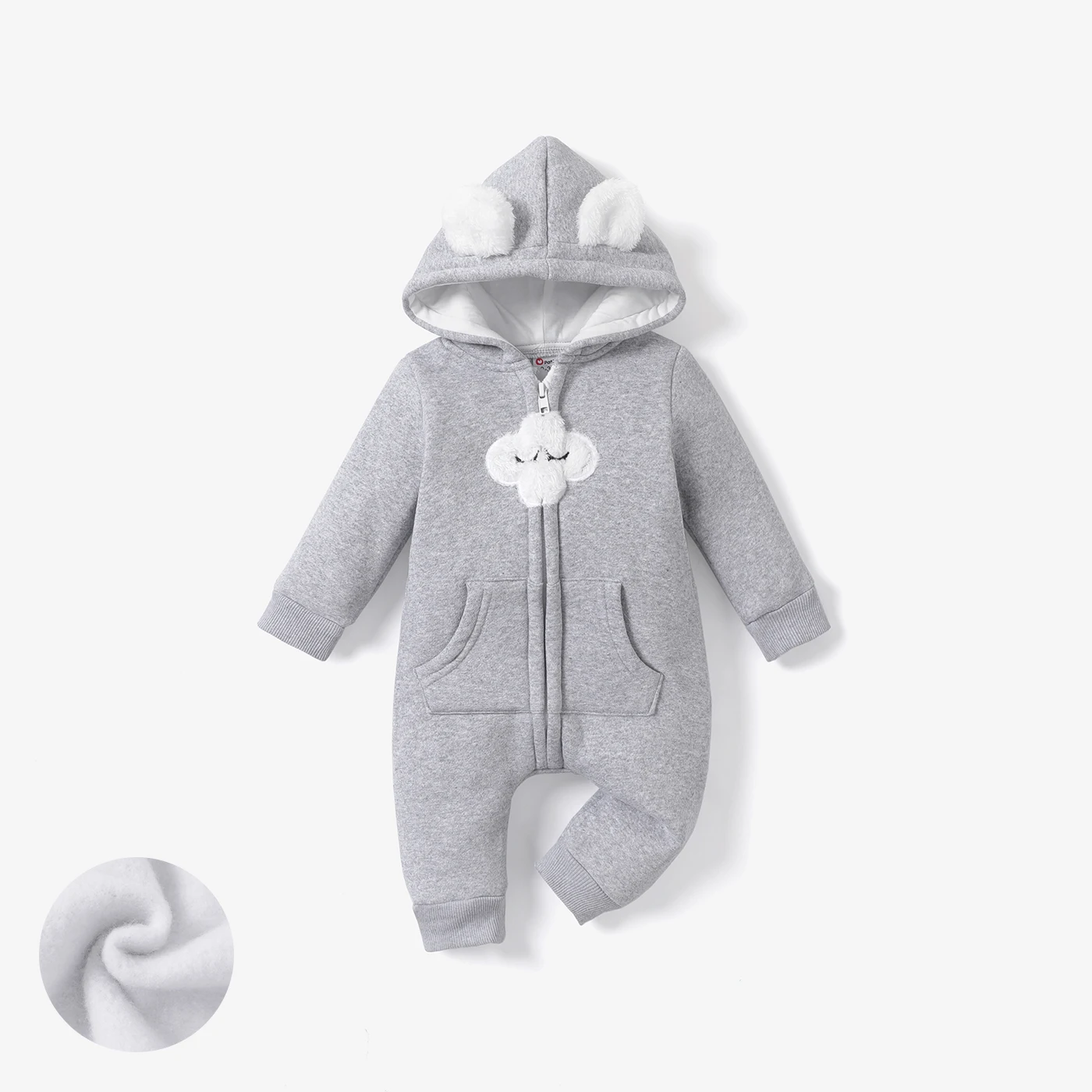 PatPat Baby Boy/Girl Cloud Design Thermal Fleece Lined Hooded Zipper Jumpsuit