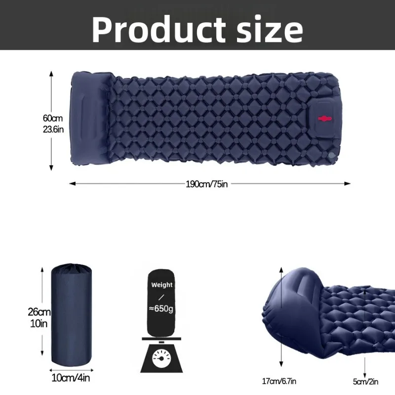 

Outdoor Camping Mattress Pad Inflatable With Pillows Sleeping Ultralight Air Mat Built In Inflator Pump Hiking