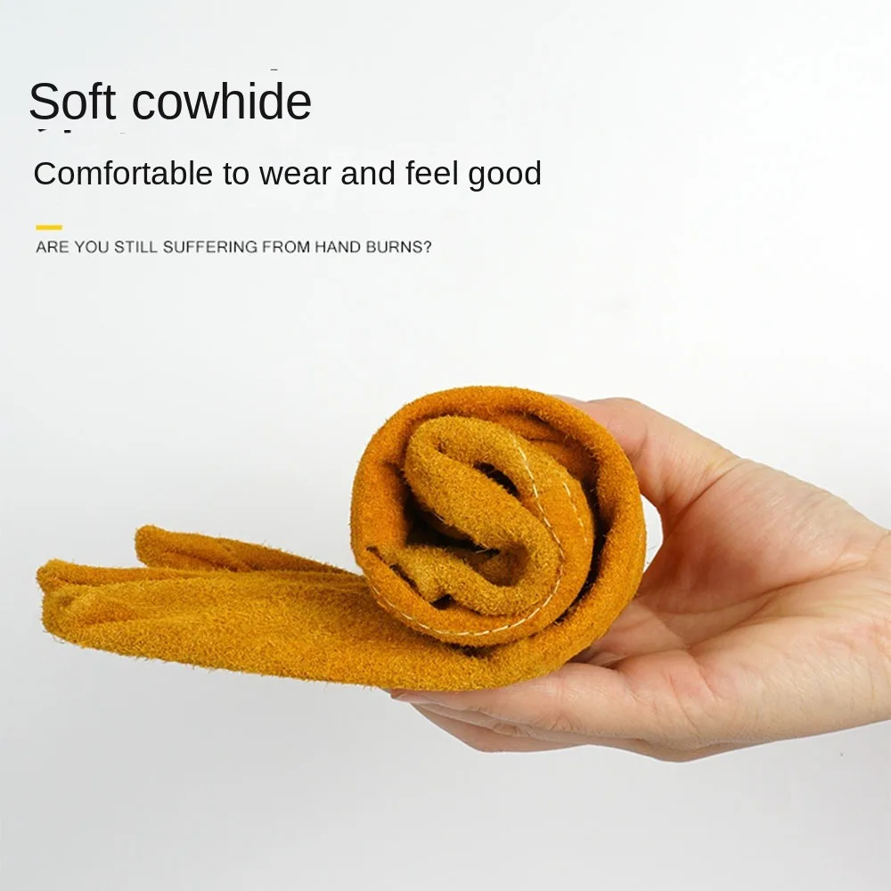 

1Pair Breathable Welding Gloves Cowhide Thickened Labor Protection Gloves Wear Resistant Heat-insulating Work Safety Glove