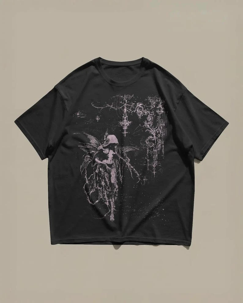 Vintage Y2K Grunge Fairy Shirt, Fairycore Graphic Tee, Dark Whimsical Alt Fashion T Shirt