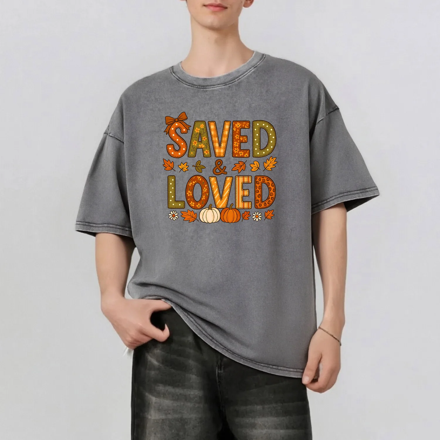 

Jesus Fall Graphic Printing Men's Summer Retro Style Washed Water T-Shirt Casual Short Sleeved Basic Men's Top 230G