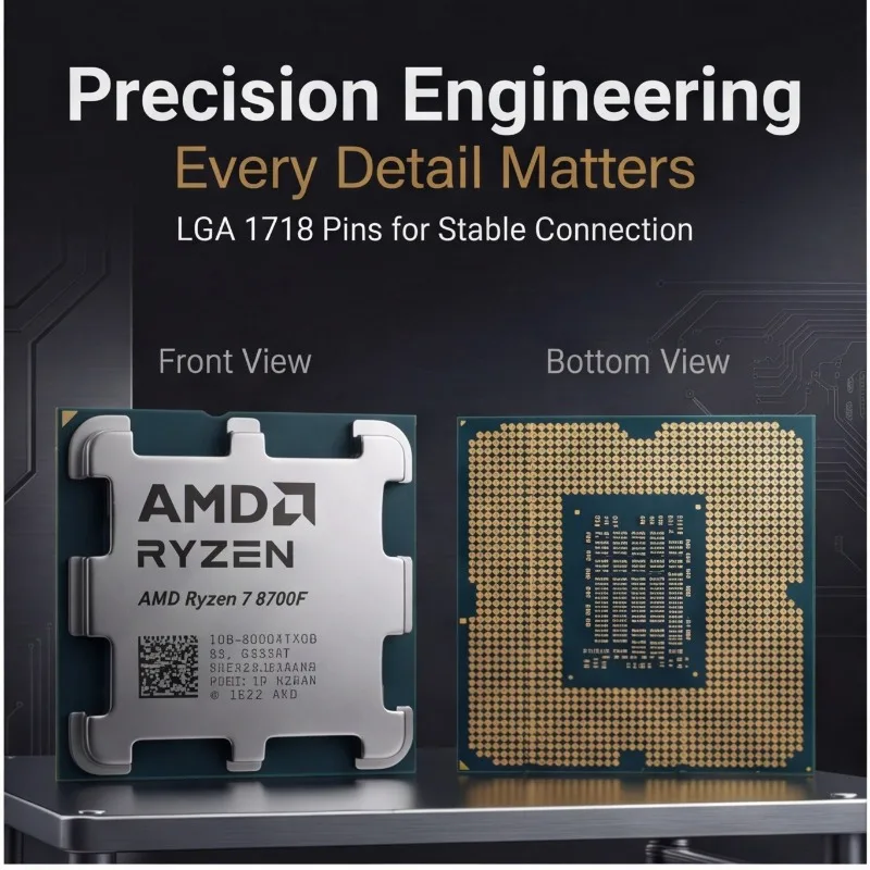 Silent Gaming Desktop CPU R7 8700F 65W TDP Zen4 Architecture AM5 Without Heatsink view 6