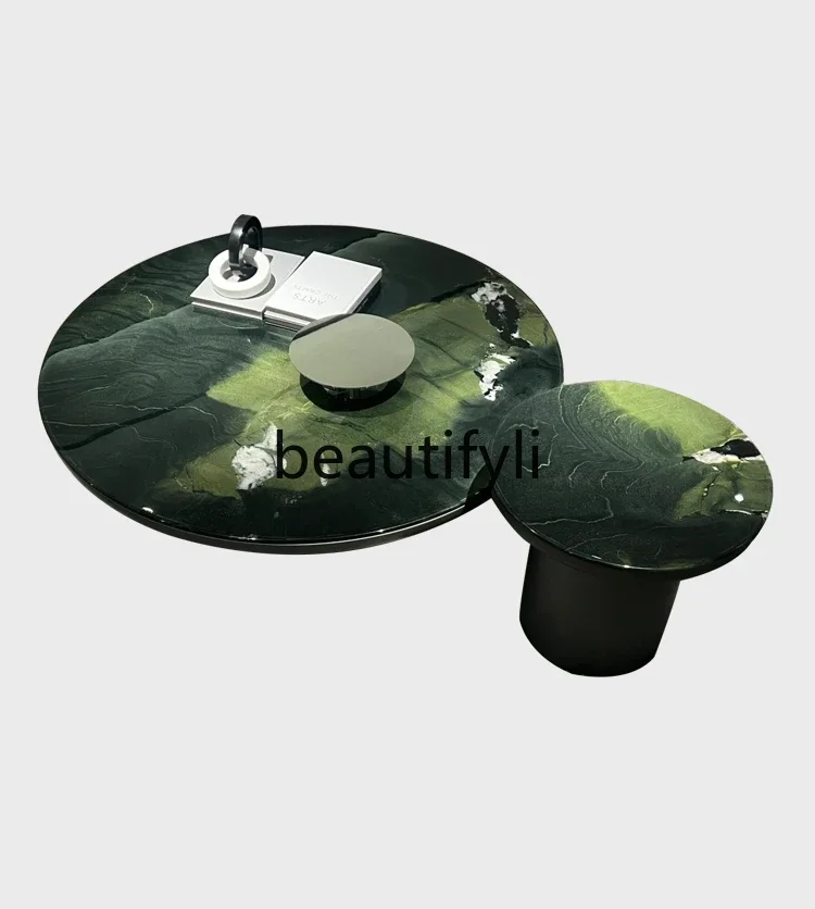 

Light Luxury Modern 2024 Minimalist Premium Natural Luxury Stone Avocado Green Round Living Room Coffee Table