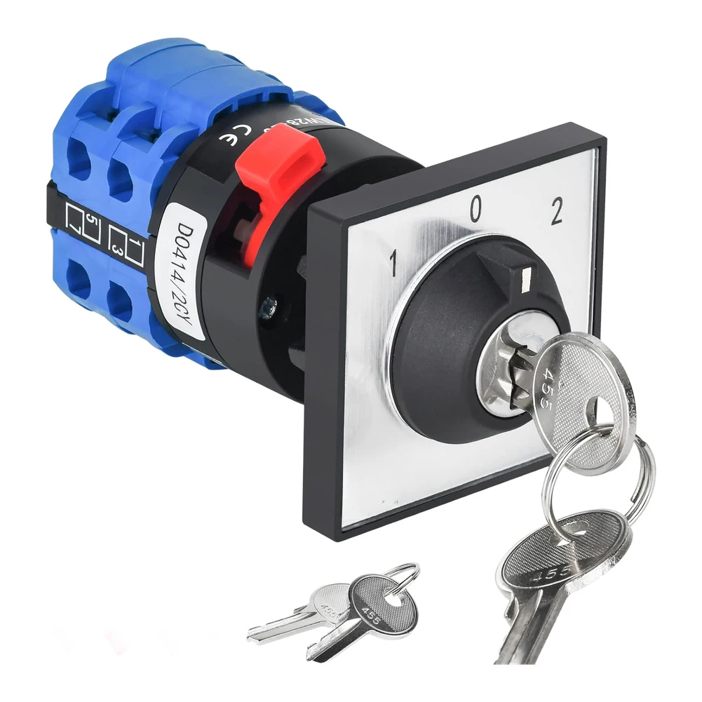 3 Position Keylock Rotary Switch 20A 550V AC 22mm Diameter with Operating Temp -25C to 55C for Harsh Environments