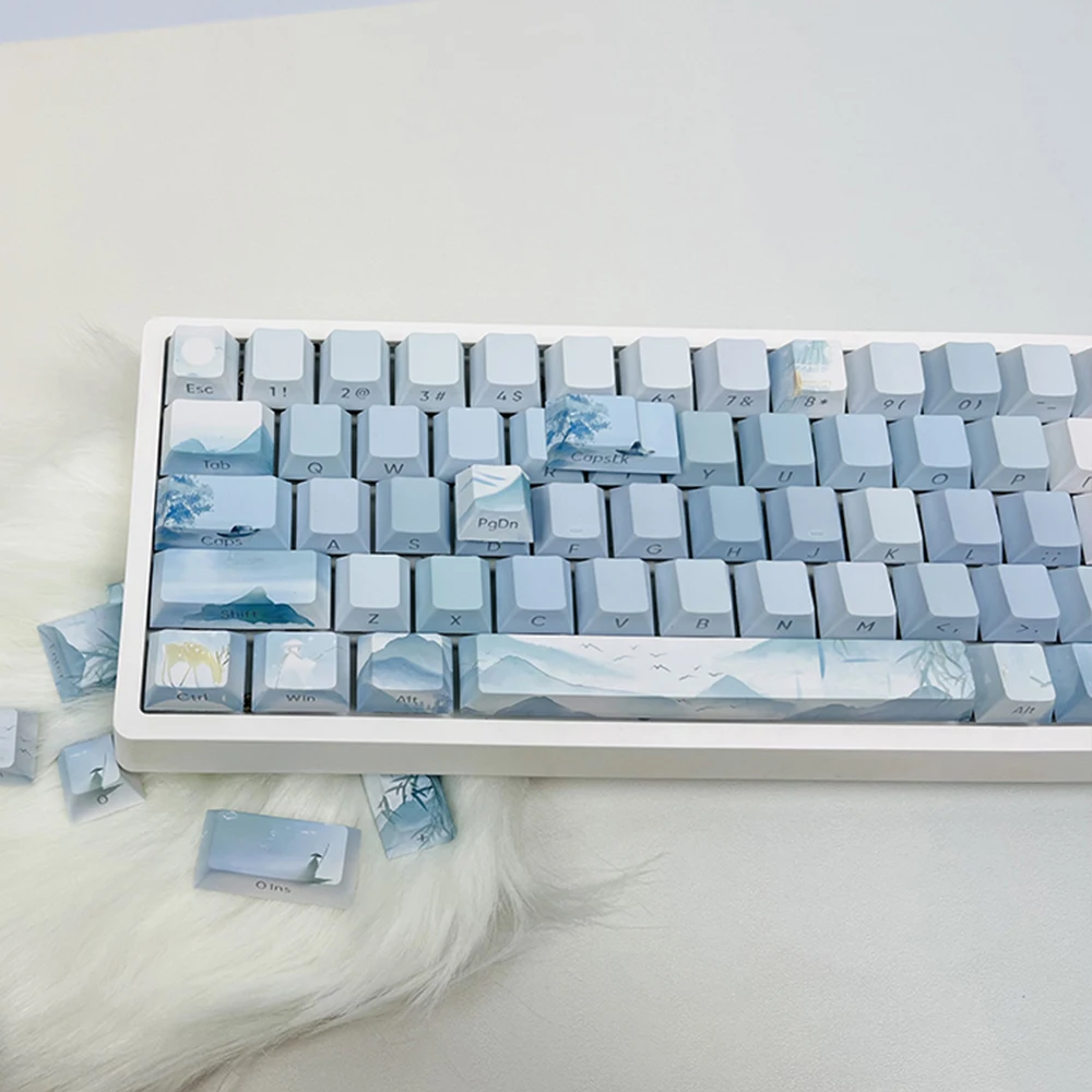 Imagem -05 - Teclas de Impressão do Lado Azul do Lago Side Dye-sub Pbt Perfil Cherry Rgb Retroiluminado Teclado Mecânico Cherry mx Gamer 130 Teclas