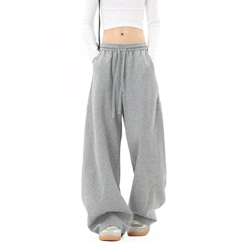 

2025 New Solid Color Elastic Waist with Drawstring Loose Fit Jogger Pants Unisex Casual Sportswear Sweatpants for Men & Women