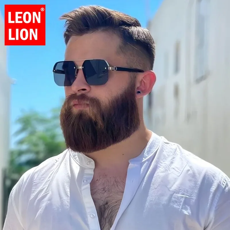 Occhiali da sole quadrati a doppio raggio in metallo Occhiali da sole da uomo senza montatura piccoli a mezza montatura Occhiali da viaggio resistenti ai raggi UV 2025