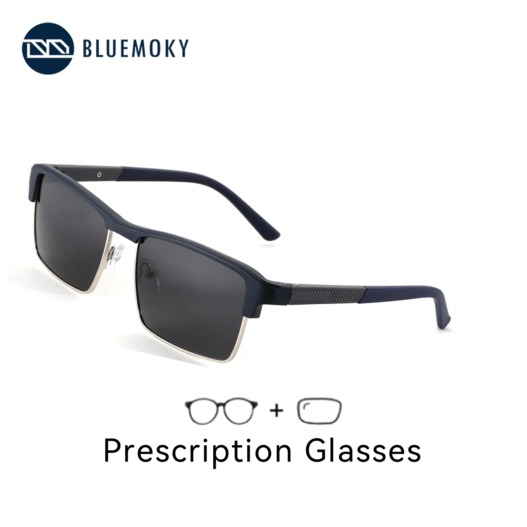 BLUEMOKY L Size Modish Square TR90 UV400 Polarized Myopia Sunglasses Prescription For Men Progressive Optical Sun Glasses