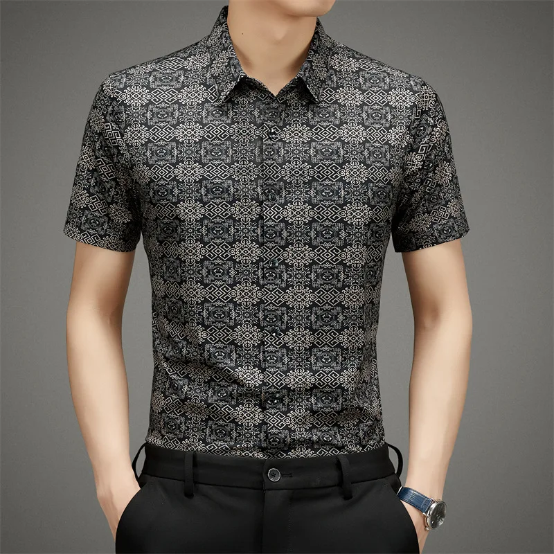 Fancy Printed Fashionable Summer Mens Clothing Large Sizes Soft Bohemian Turn-down Collar Gents Casual Shirts Hawaiian Dress Top