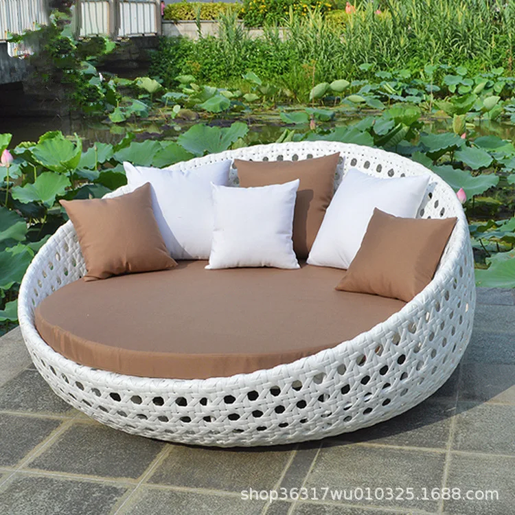 Outdoor round bed garden nap bed leisure rattan chair beach chair outdoor rattan woven furniture