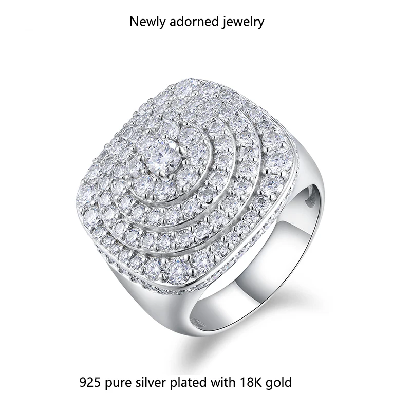 

S925 sterling silver cross-border European and American street-style moissanite men's ring, S925 sterling silver large diamond w