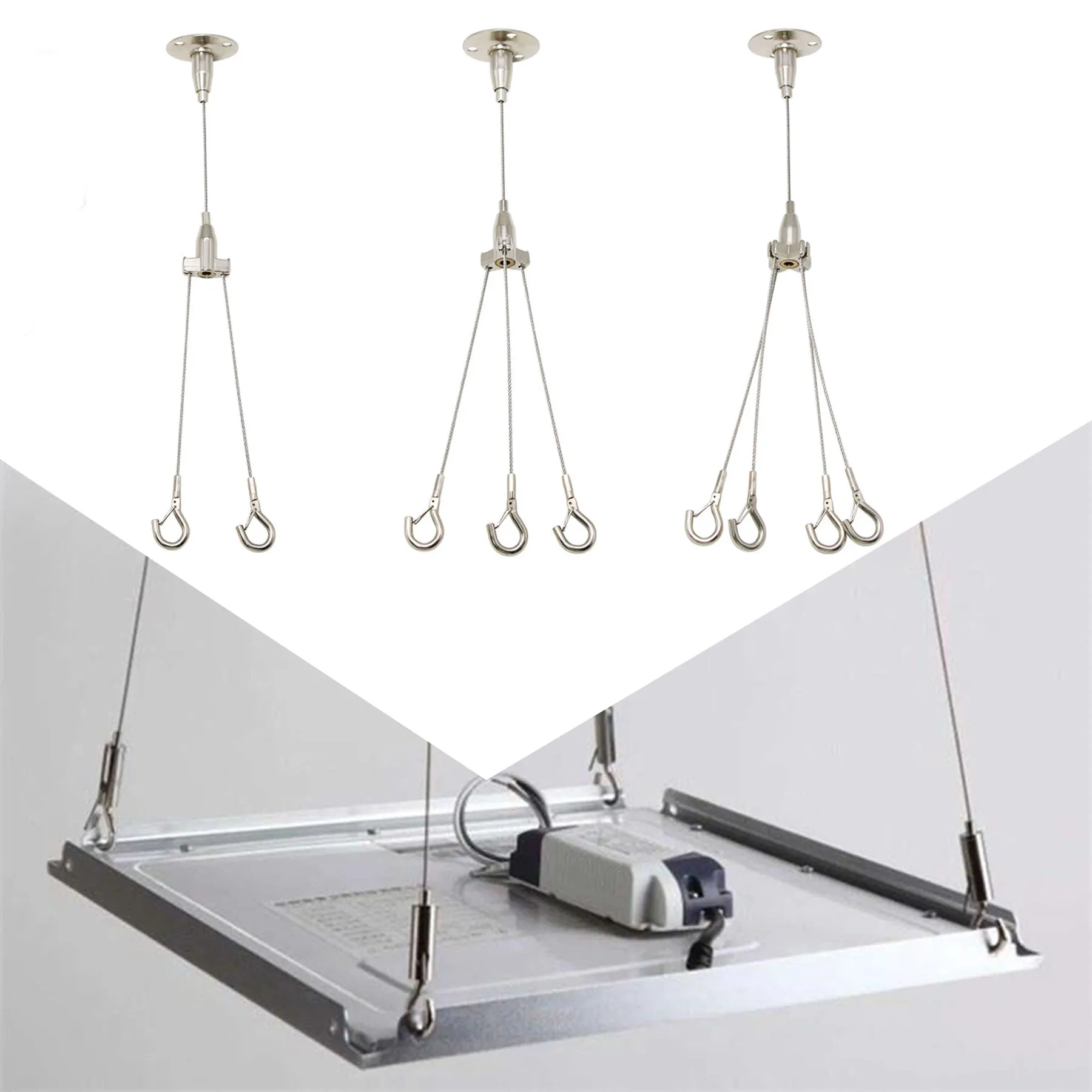 Adjustable DIY Light Suspension Kit Steel Wire Hang Rope Hook Cable Hanger Grow Lamp Panel Light Accessories