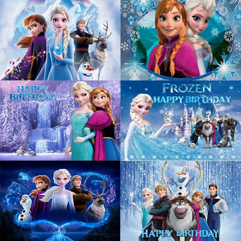 Happy Birthday Backdrop for Girls Winter Frozen Elsa Princess Photography Background Party Baby Shower Ice Snow Castle Wallpaper