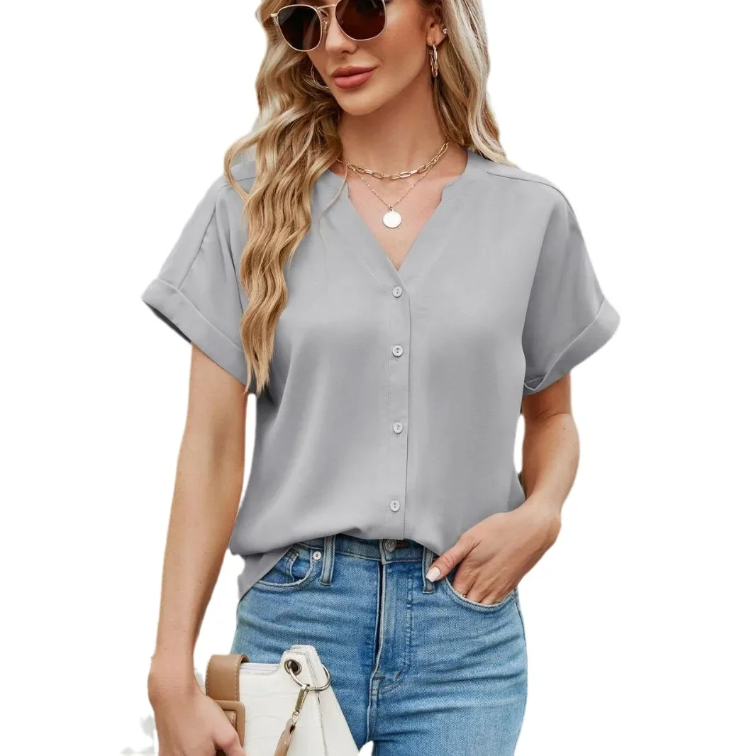 

2025 summer European and American new women's clothing ice silk Zou work comfortable V-neck cardigan top