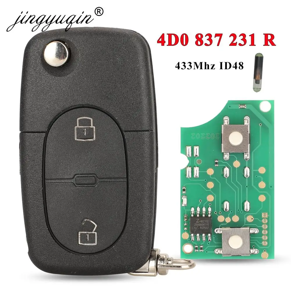 jingyuqin 4D 0837231 Zdalny kluczyk 433Mhz ID48 Chip do Audi A3 A4 A6 A8 TT 2-przyciskowy składany kluczyk samochodowy Contol 4D0.837.231